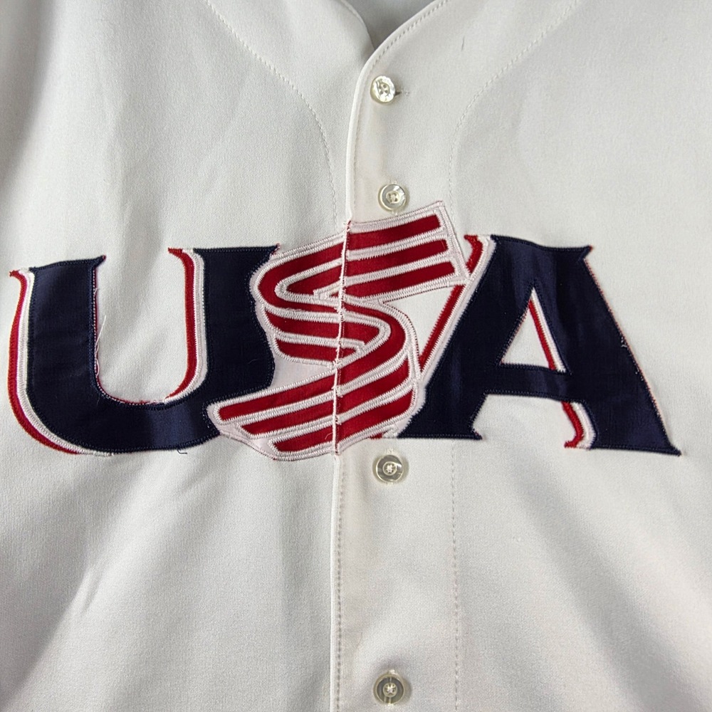 Vintage Russell Athletic USA Baseball Jersey Mens 48 White Button Up Made in USA - Picture 8 of 13